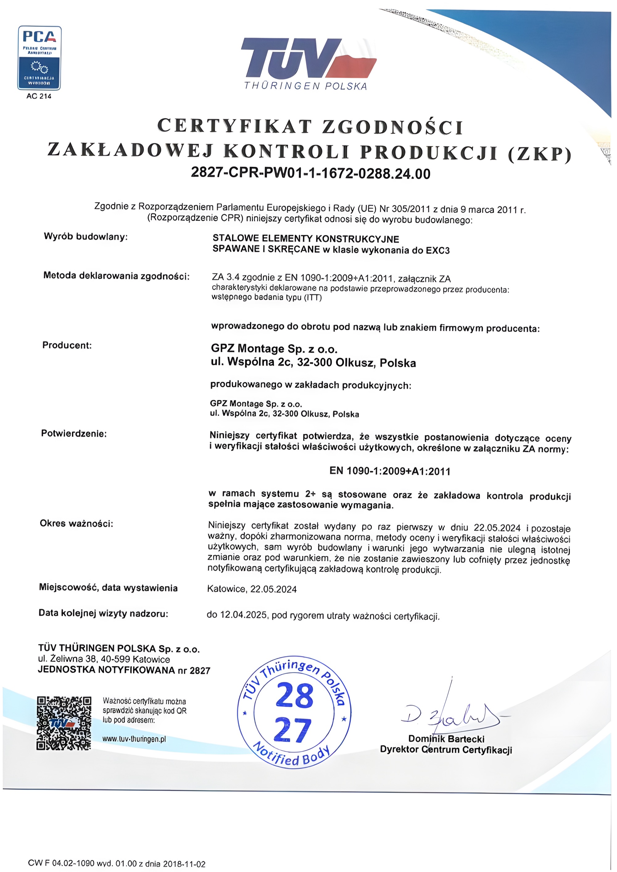 Certyfikat EN 1090 strona 3