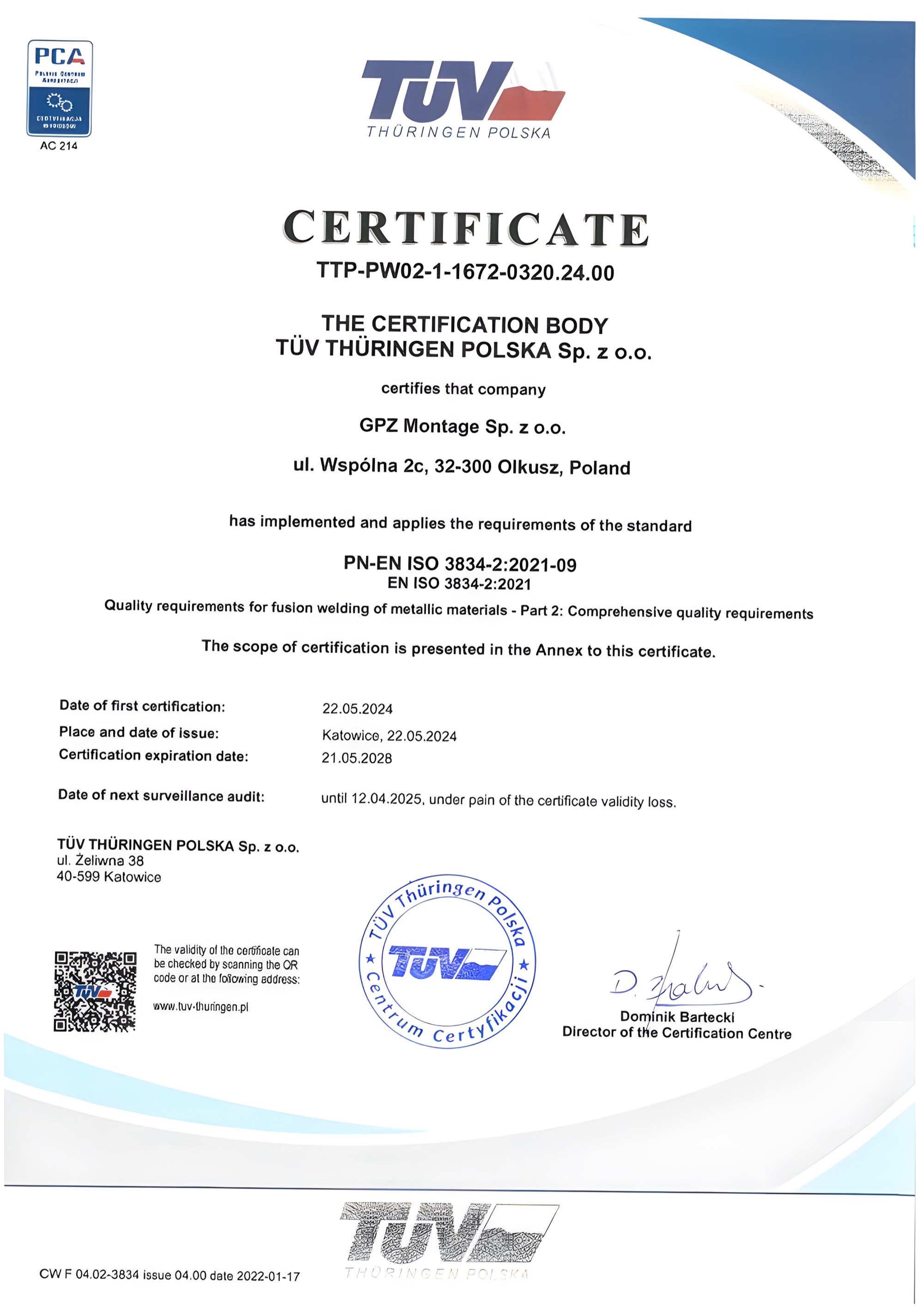 EN ISO 3834 Certificate - Page 2